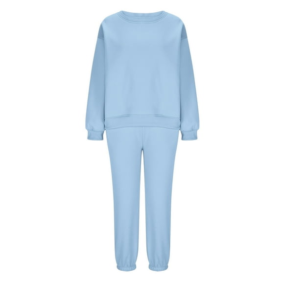 Admvng Sets Women 2 Piece Outfits Fall winter Plus Solid Color Casual Long Sleeve Crew Neck Sweatshirt Matching Sweatpants 2 Piece Sets for Women M-2XL