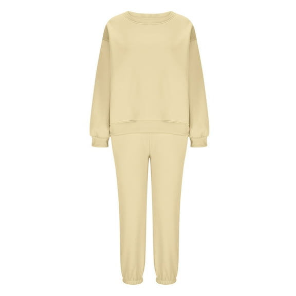 Admvng Sets Women 2 Piece Outfits Fall winter Plus Solid Color Casual Long Sleeve Crew Neck Sweatshirt Matching Sweatpants 2 Piece Sets for Women M-2XL