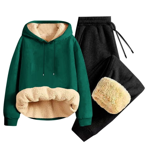 Admvng Sets for Men Casual Solid Drawstring Trouser Fleece Keep Warm Hooded Sweatshirts Set, Size S-3XL