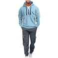thumbnail image 1 of Admvng Sets for Men Solid Casual Loose Drawstring Long Sleeve Hooded Workwear with Multiple Pockets Sweatshirt Set, Size S-2XL, 1 of 3
