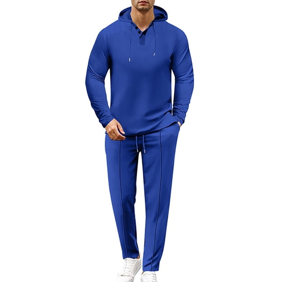Admvng Sets for Men Solid Hooded Sweatshirt Elastic Waist Drawstring Straight Leg Pants Set, Size S-3XL