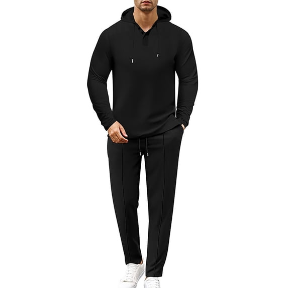 Admvng Sets for Men Solid Hooded Sweatshirt Elastic Waist Drawstring Straight Leg Pants Set, Size S-3XL