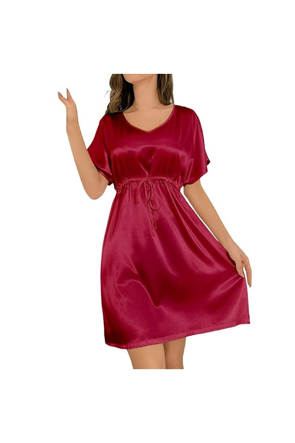 Sexy Night Gowns for Woman Solid Color Ice Silk Pajamas Length Home Clothing Sleepshirts S-2XL