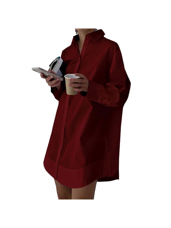 Shirt for Women Long Sleeve Button-Down Casual Loose Fit Blouse