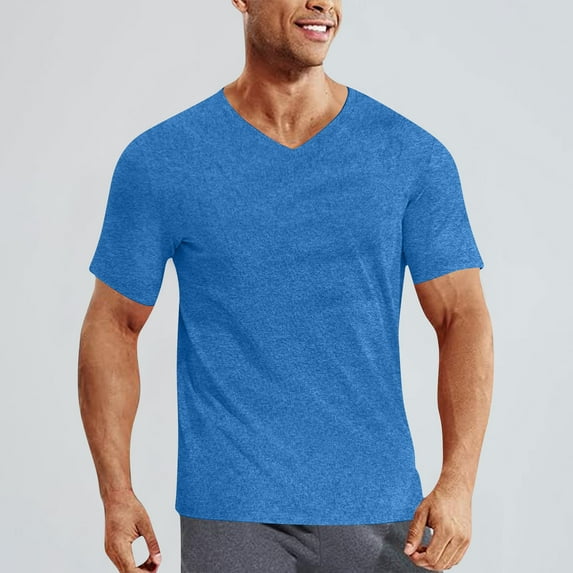 Admvng Shirts for Men Solid Color Casual Elasticity Sport Train Short Sleeved Crew Neck T-Shirt S-2XL