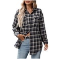 thumbnail image 1 of Admvng Shirts for Women Casual Lapel Button Pocket Plaid Long Sleeved Tops,Sizes S-2XL, 1 of 8