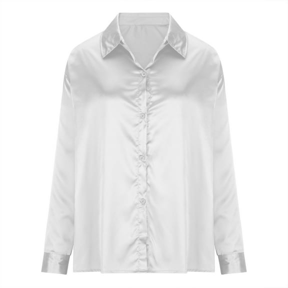 Admvng Shirts for Women Loose Casual Long Sleeve Turn Down Collar Casual Blouse Tops S-2XL