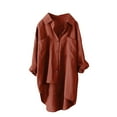 thumbnail image 1 of Admvng Shirts for Women Trendy Linen Roll-Up Sleeve Button Irregular Tunic Blouse with Pockets S-5XL, 1 of 3