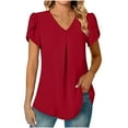 thumbnail image 1 of Admvng Short Sleeve Shirts For Women Casual V-Neck Short Sleeve Cute Solid Summer Loose Blouses Tops S-2XL, 1 of 7