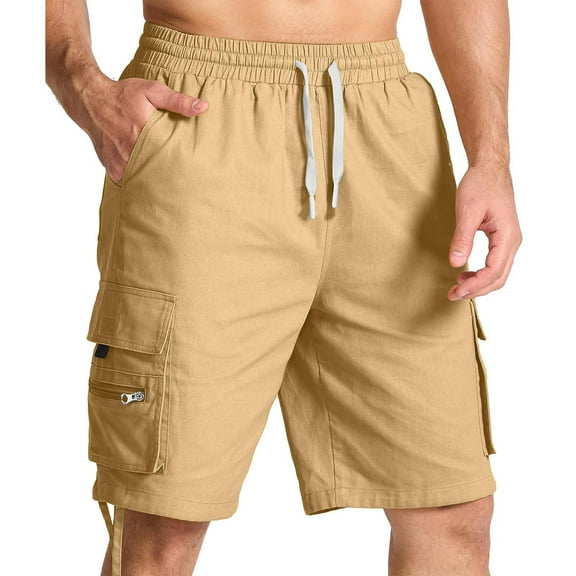 Admvng Shorts for Men Linen Solid Color Shorts Summer Fashion Outdoor Shorts Daily Breathable Straight Leg Shorts S-2XL