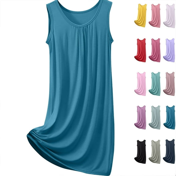 Admvng Sleeveless Nightgown for Women Plus Size Soft Loose Crew Neck Sleep Tank Dress Comfy Night Gowns Clearance