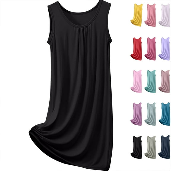 Admvng Sleeveless Nightgown for Women Plus Size Soft Loose Crew Neck Sleep Tank Dress Comfy Night Gowns Clearance