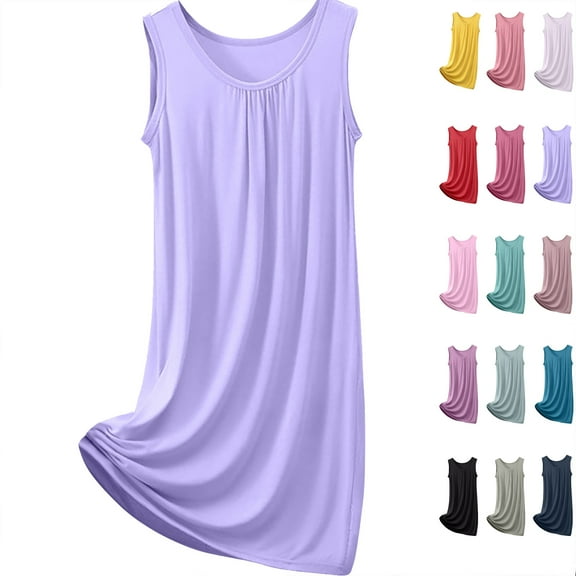 Admvng Sleeveless Nightgown for Women Plus Size Soft Loose Crew Neck Sleep Tank Dress Comfy Night Gowns Clearance