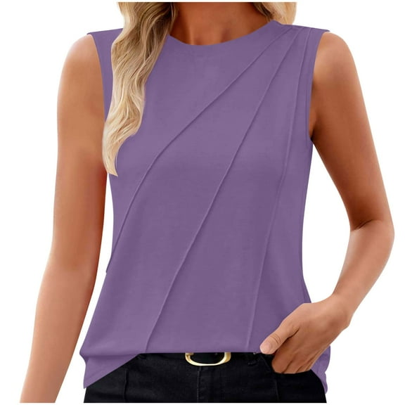 Admvng Sleeveless Tops for Women Fashion Casual Pullover Sleeveless Round Neck Blouses Tank Admvng S-2XL