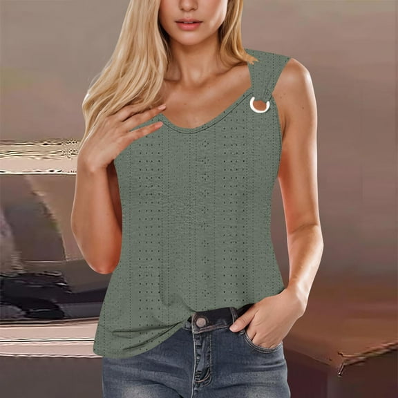 Admvng Sleeveless Tops for Women Fashion Round Neck Casual Sleeveless Tank Top S-2XL