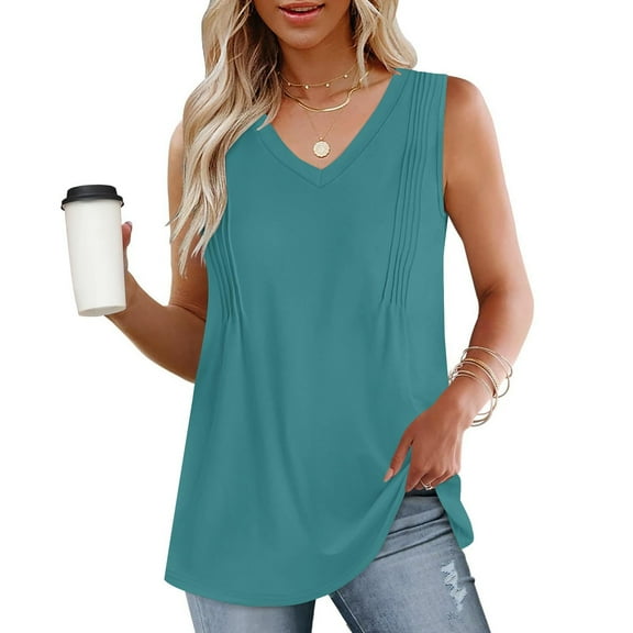 Admvng Sleeveless Tops for Women Fashion Spring/Summer Solid Color Casual V-neck Sleeveless Top Tank Top S-2XL