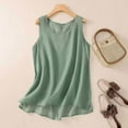 thumbnail image 1 of Admvng Sleeveless Tops for Women Summer Loose Round Neck Solid Color and Linen Short Sleeve Shirt Loose Slim Top Round Neck Top Shirt M-3XL, 1 of 5