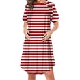thumbnail image 1 of Admvng Striped Maternity T-Shirt Dress Round Neck A-Line Pregnancy Tunic with Pockets, 1 of 2