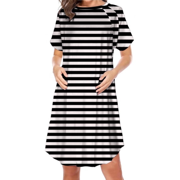 Admvng Striped Maternity T-Shirt Dress Round Neck A-Line Pregnancy Tunic with Pockets