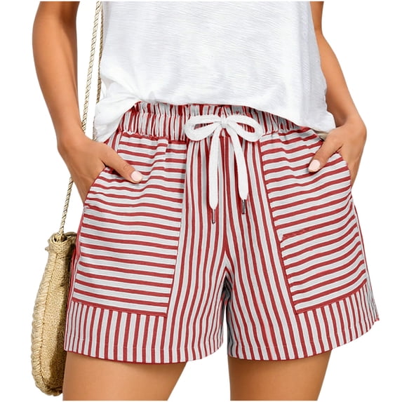 Admvng Striped Shorts for Women Drawstring Waist with Side Pockets Everyday & Vacation Wear