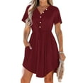 thumbnail image 1 of Admvng Summer Dresses for Women 2025 Casual V Neck Short Sleeve Drawstring Dresses with Pockets S-3XL, 1 of 9