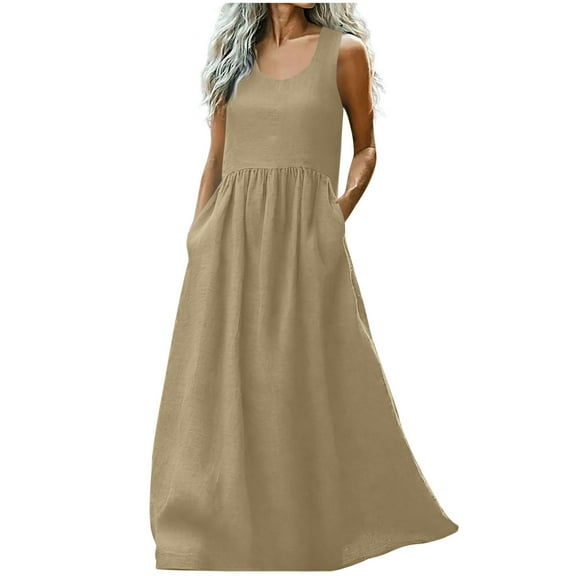 Admvng Summer Dresses for Women 2025 Summer Cotton and Round Neck Sleeveless Long Dress S-2XL