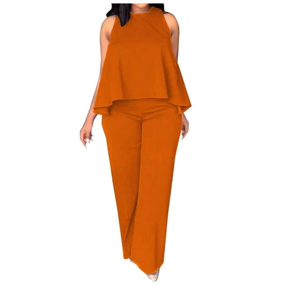 Admvng Summer Outfits For Women Casual Round Neck Solid Sleeveless Blouses and Long Pants Suits S-3XL