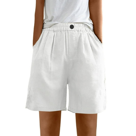 Admvng Summer Shorts for Women Pants for Casual Summer Elastic High Waist Linen Pant Pockets Shorts M-3XL