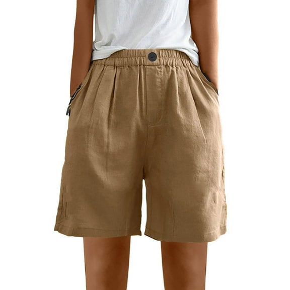 Admvng Summer Shorts for Women Pants for Casual Summer Elastic High Waist Linen Pant Pockets Shorts M-3XL