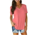 thumbnail image 1 of Admvng Summer Tops For Women Fashion Solid Color V-Neck Short Sleeve T-Shirt Blouse S-5XL, 1 of 6