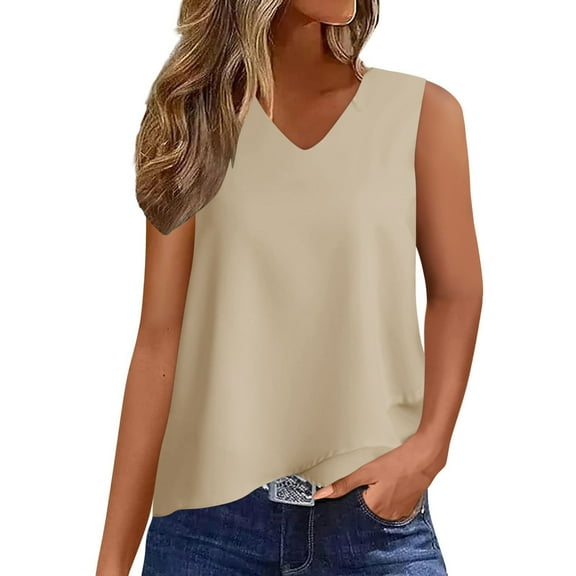 Admvng Summer Tops for Women 2025 Summer V Neck Solid Leisure Flowy Summer Tank Tops Admvng S-2XL