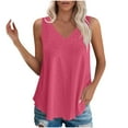 thumbnail image 1 of Admvng Summer Tops for Women Casual Solid Color Sleeveless V-neck Hem Curved Pullover S-2XL, 1 of 8
