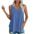 thumbnail image 1 of Admvng Summer Tops for Women Casual Solid Color Sleeveless V-neck Hem Curved Pullover S-2XL, 1 of 7