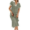 thumbnail image 1 of Admvng Sundresses For Women V-Neck Striped Short Sleeve Dress Side Slit Casual Beach Long Dresses S-2XL, 1 of 6