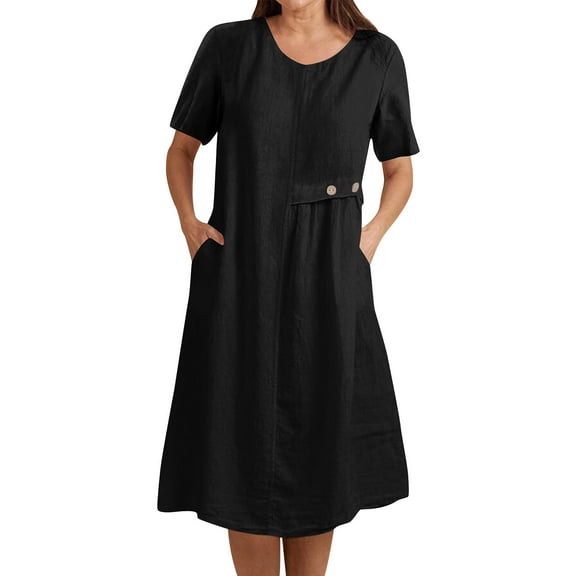 Admvng Sundresses for Women Summer Solid Color Short Sleeve Party Holiday Midi Beach Dress S-2XL