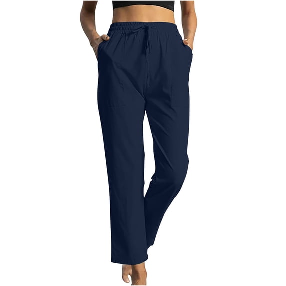 Admvng Sweat Pants For Womens Casual Linen Drawstring Elastic Waist Long Wide Leg Pants S-2XL
