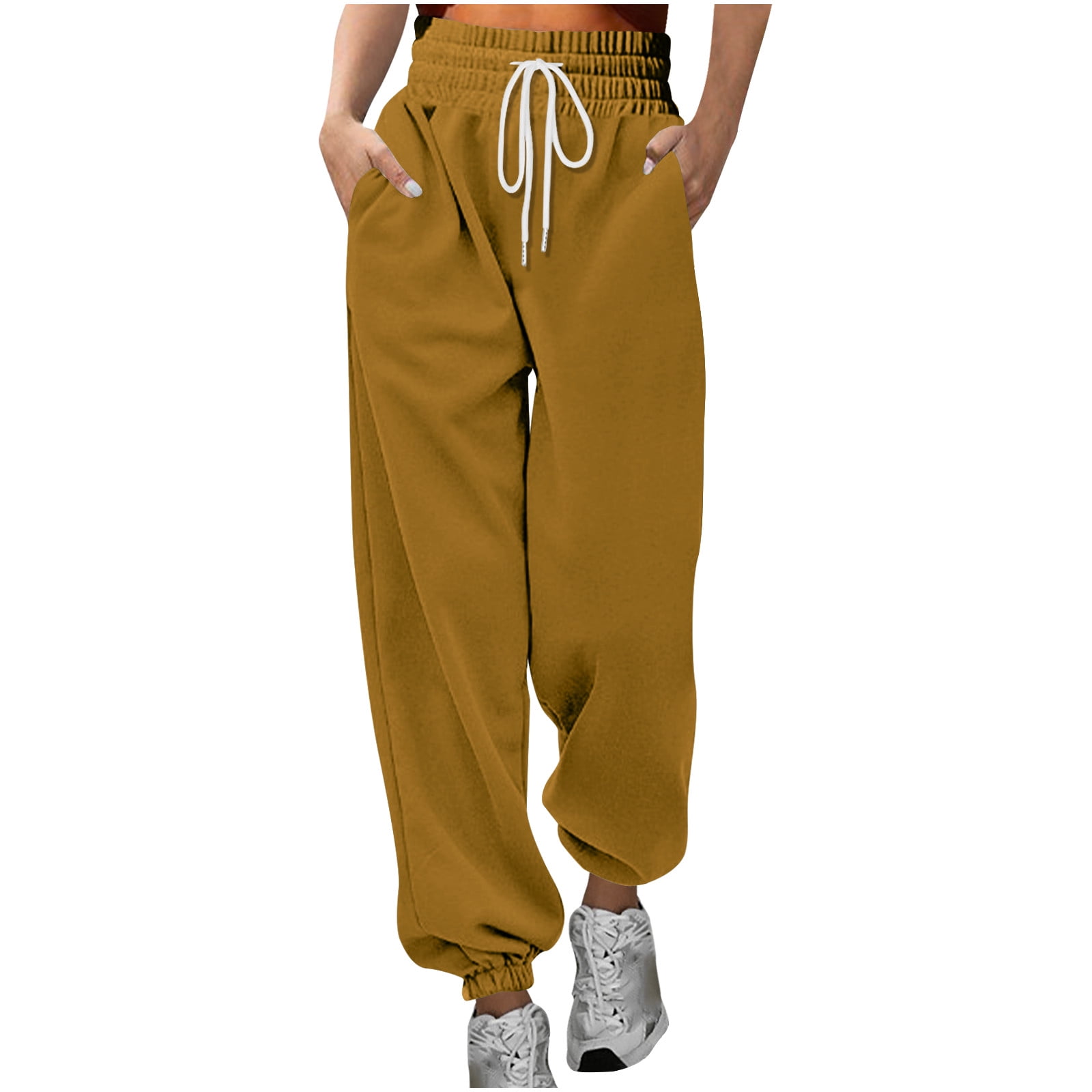 Admvng Sweat Pants for Womens Solid Color High-waisted Casual Belt