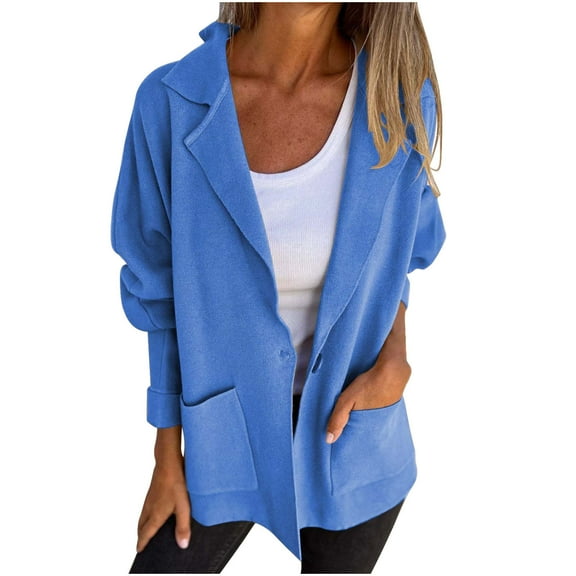Admvng Sweaters for Women Casual Versatile Lapel Pocket Jacket Coat Long Sleeve Hoodless Casual Coat/jacket S-3XL