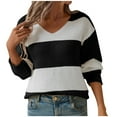 thumbnail image 1 of Admvng Sweaters for Women Lightweight Winter Loose Striped Sweater Long Sleeve V-Neck Sweater Long Sleeve Shirts for Women S-XL, 1 of 9