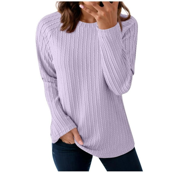 Admvng Sweaters for Women Long Sleeve Round Neck Solid Textured T Shirts,Sizes S-2XL