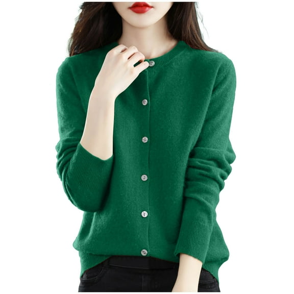 Admvng Sweaters for Women Solid Color Long Sleeved Round Neck Knitted Blouses Thin Cardigan Sweater Top, Size M-2XL