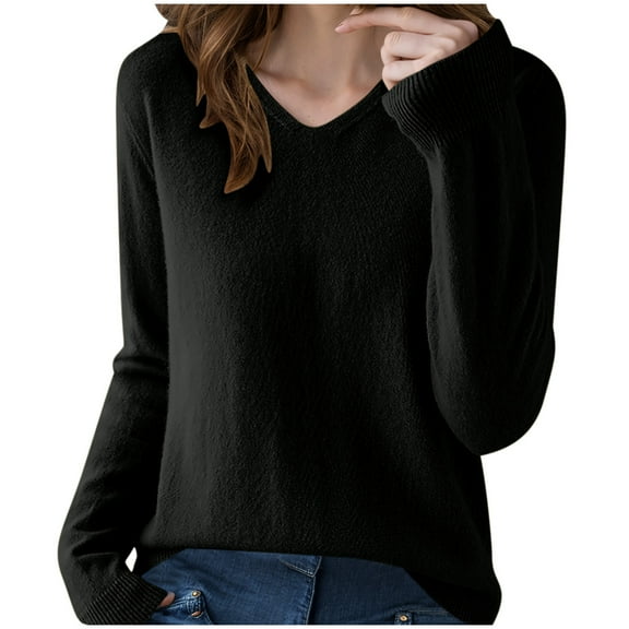 Admvng Sweaters for Women Solid Color Long Sleeved V-neck Knitted Sweater Thin Cardigan Sweater Top, Size S-2XL