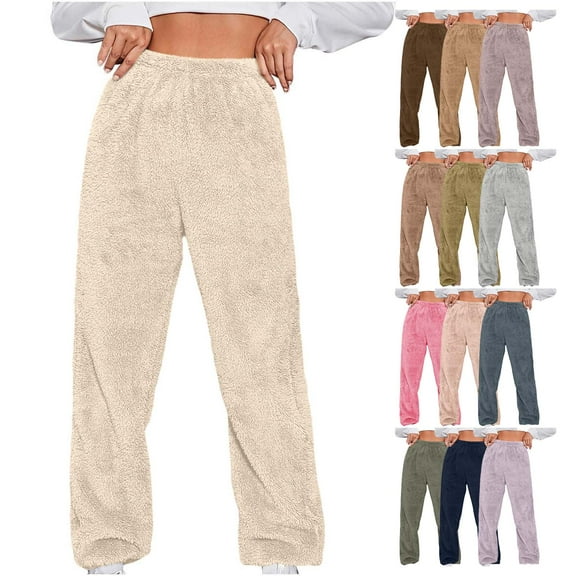 Admvng Sweatpants Women Casual Solid Warm Fleece Winter Thickened Loose Long Pants,Sizes XS-5XL