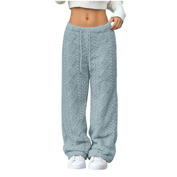 Admvng Sweatpants Women Casual Solid Warm Pocket Elastic Waist Drawstring Straight Tube Loose Pants, Size S-2XL