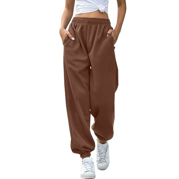 Admvng Sweatpants Women Casual Solid Warm Stretch Waist Pocket Long Pants Trousers, Size S-3XL