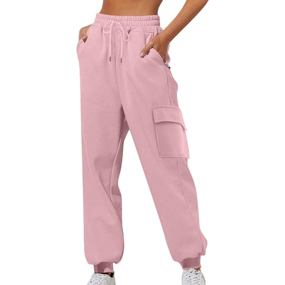 Admvng Sweatpants Women Elastic Lace-Up Casual Solid Warm High-Waisted Zipper Pocket Tapered Joggers, Size S-3XL