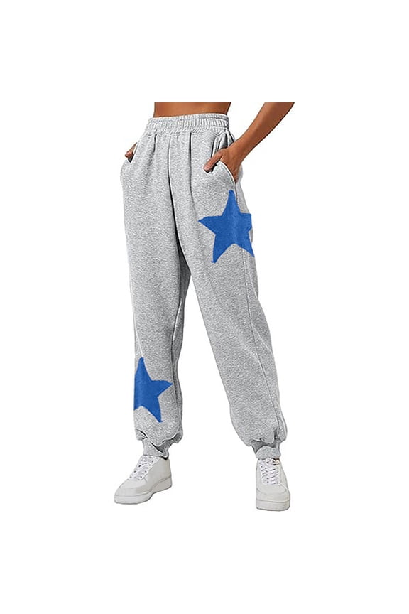 Sweatpants Women Star Print Solid Color Ankle Pocket Sweatpants and Pants, Size S-2XL