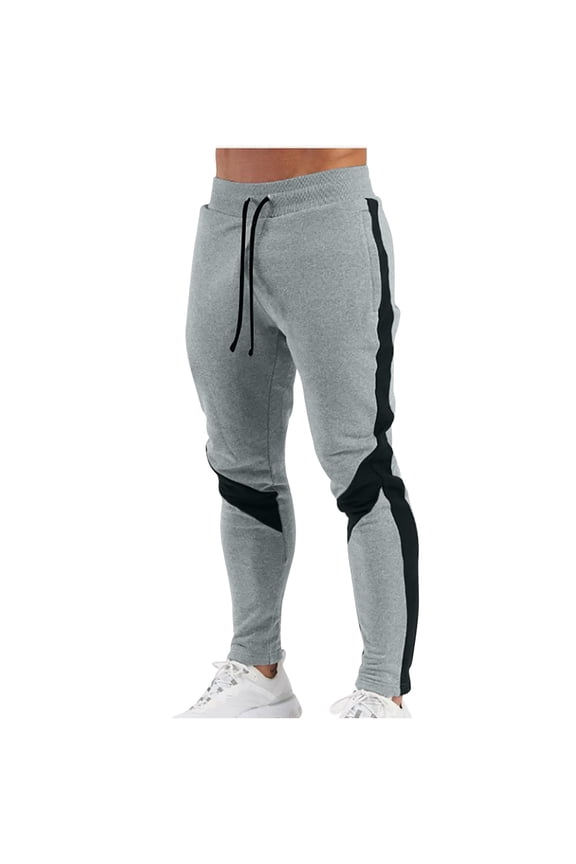 Sweatpants for Men Casual Patchwork Tight Fitting Elastic Waist Pockets Fitness Sport Pants S-3XL