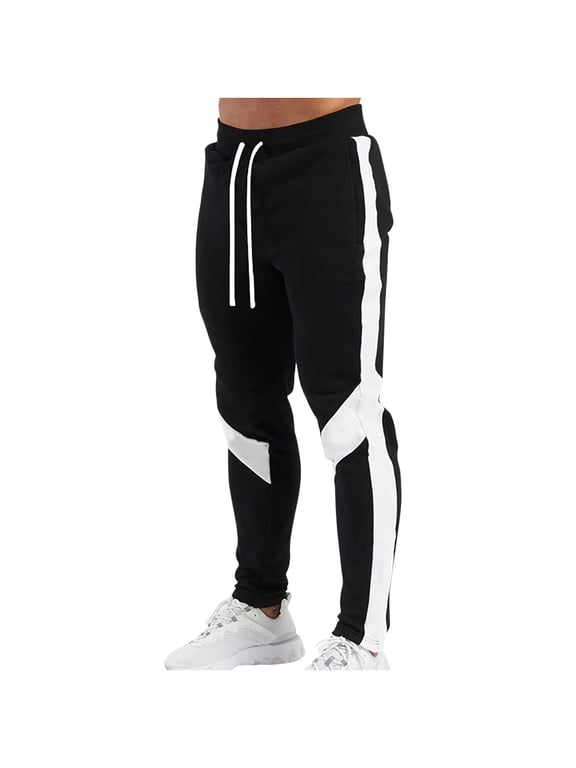 Sweatpants for Men Casual Patchwork Tight Fitting Elastic Waist Pockets Fitness Sport Pants S-3XL