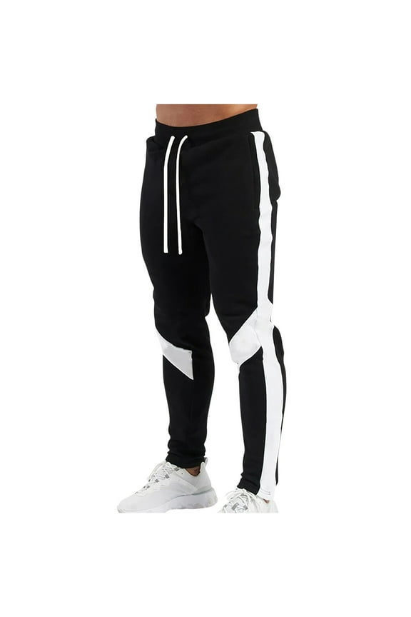 Sweatpants for Men Casual Patchwork Tight Fitting Elastic Waist Pockets Fitness Sport Pants S-3XL